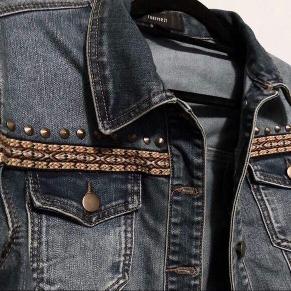 Forever 21 Embroidered Jean jacket boho - Picture 2 of 4